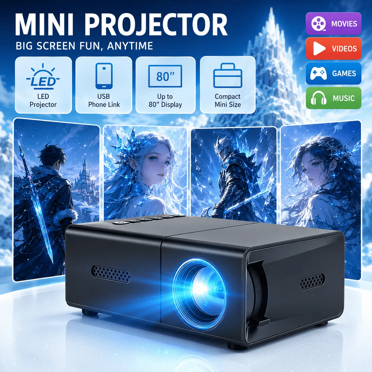 Mini taşınabilir projektör, ev - Android Tablet Gaming Accessories incelemesi ve fiyatı